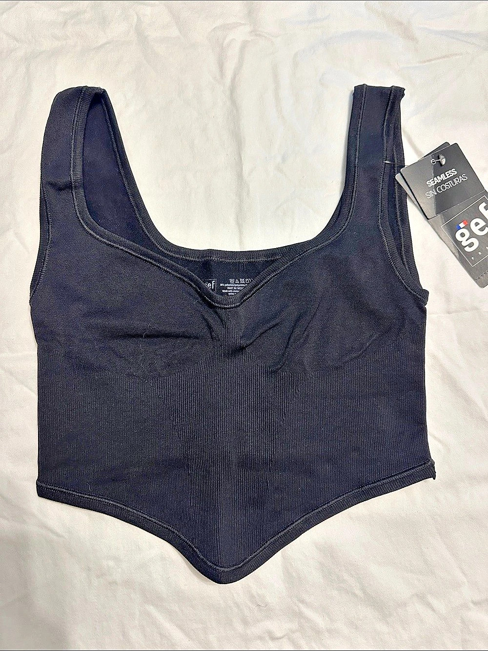 Gef Luxad T-Shirt Ribbed Crop Top in Black Small NWT